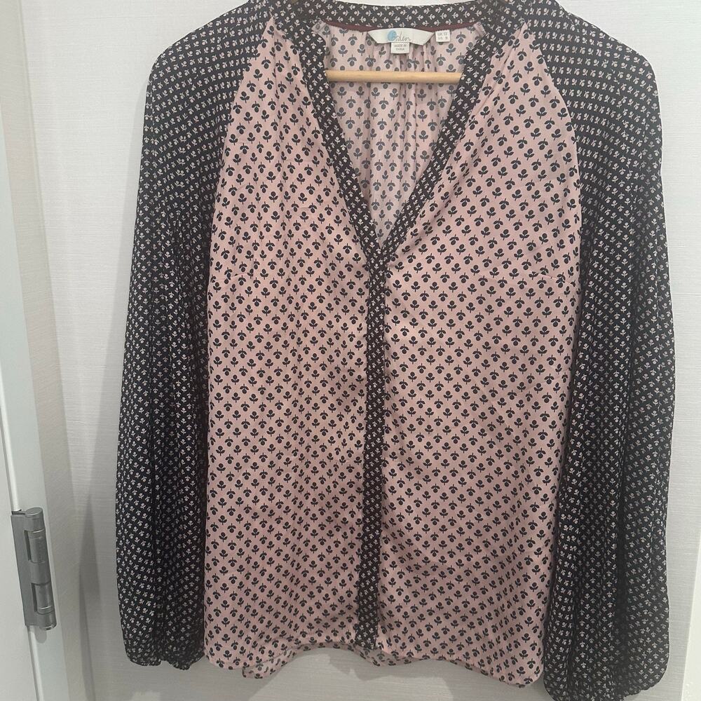 Boden Womens Size 8 Thistle Print Satin Ballon Sleeve Boho Blouse Top